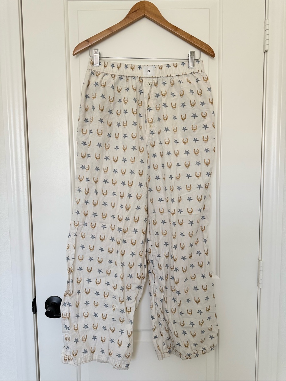 Anthropologie The Wren Boxer Pants Cream Horseshoe Star Pajama Lounge PJs Size M